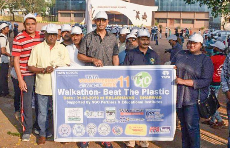 Walk-a-thon
Walk-a-thon - an awareness event was organised by Tata Motors, Dharwad on the usage of plastic and its impact on the environment. The rally led with informative banners and slogans in regional languages, volunteers cleaned up the road of plastic waste as they went on. They also conducted street plays at junctions during the rally to capture people's attention to their cause.
621 volunteers participated in the Walk-a-thon contributing 1,863 hours.
